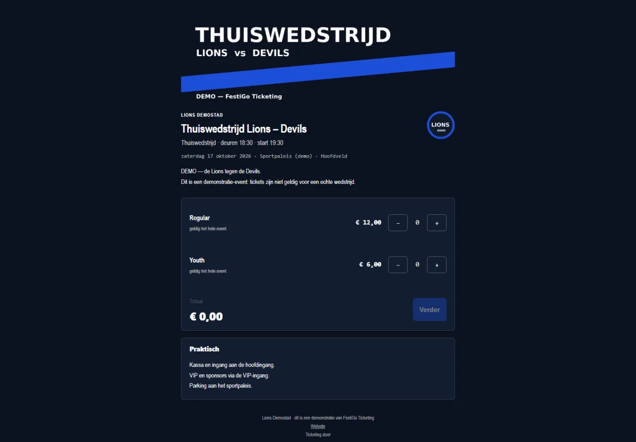 De ticketshop in de kleuren van de club