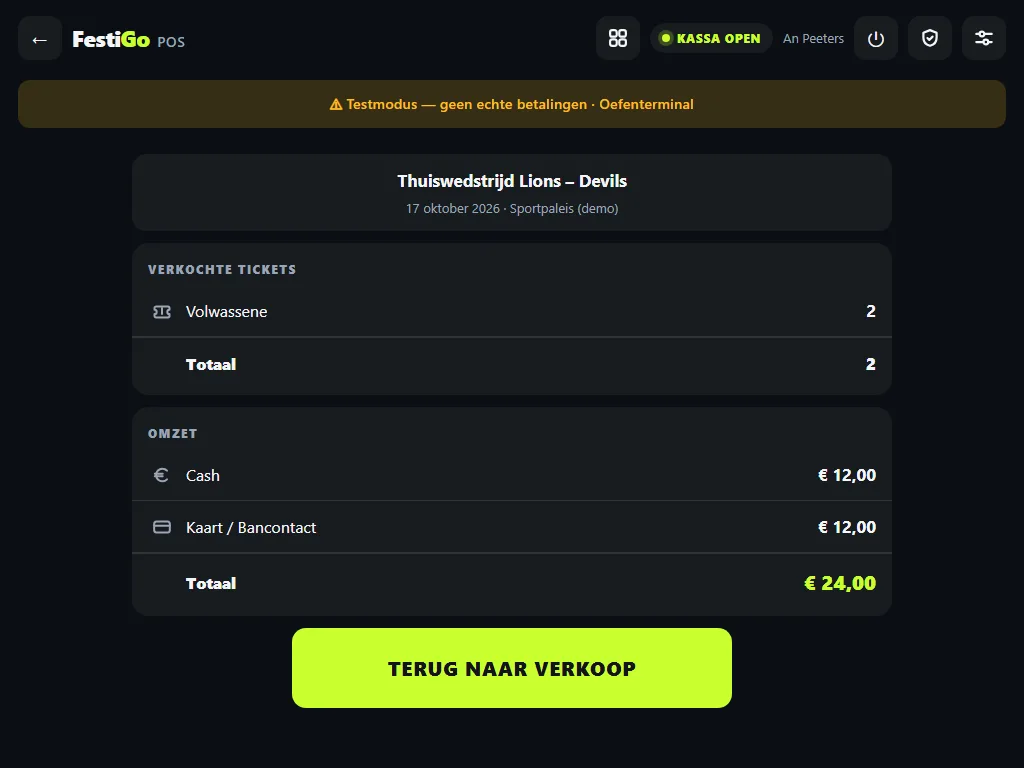 Statistieken op de kassa: verkochte tickets en omzet per betaalwijze